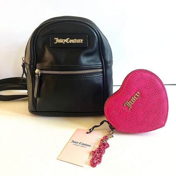 JUICY COUTURE Black Mini Backpack and Pink Heart Wallet Set - Picture 1 of 16